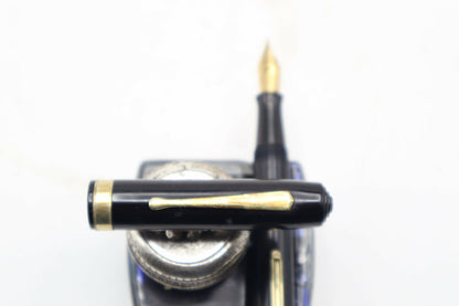 Vintage Waterman's Black celluloid Gold Lever fill Globus 585 nib Fountain Pen