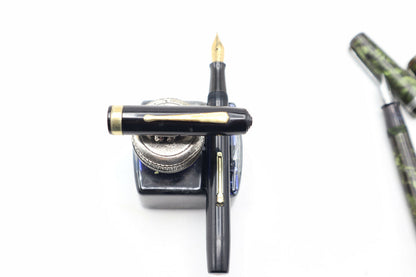 Vintage Waterman's Black celluloid Gold Lever fill Globus 585 nib Fountain Pen