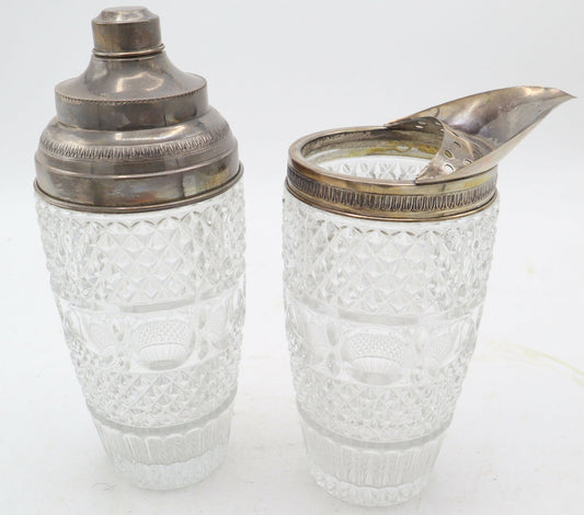 Vintage Two Cocktail shaker mixer  crystal and silver 800
