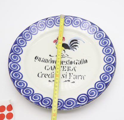 Vintage Ceramica 'Quando questo Gallo cantera Credito si fara' Ved. Besio & Figlio