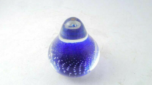 Vintage RARE Deep Blue Murano Glass paperweight Bubbles Pear Paperweight