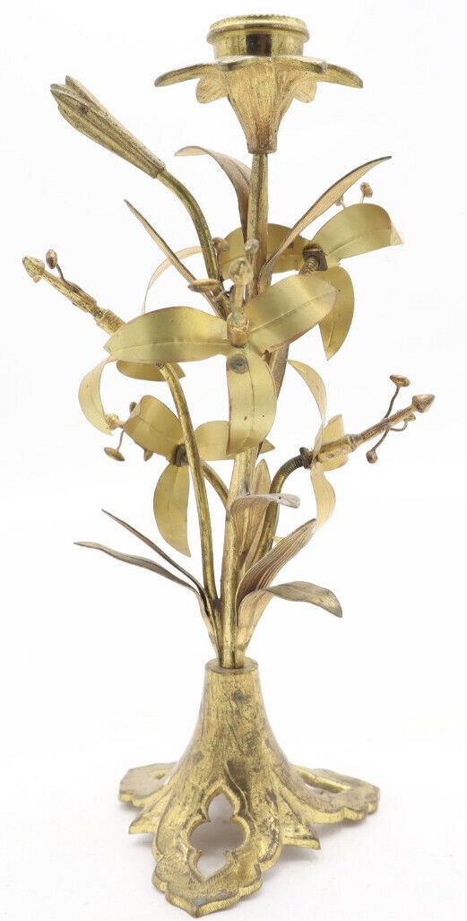 Candlestick Candelabro Mono Liberty Antimonio Dorato Fiori
