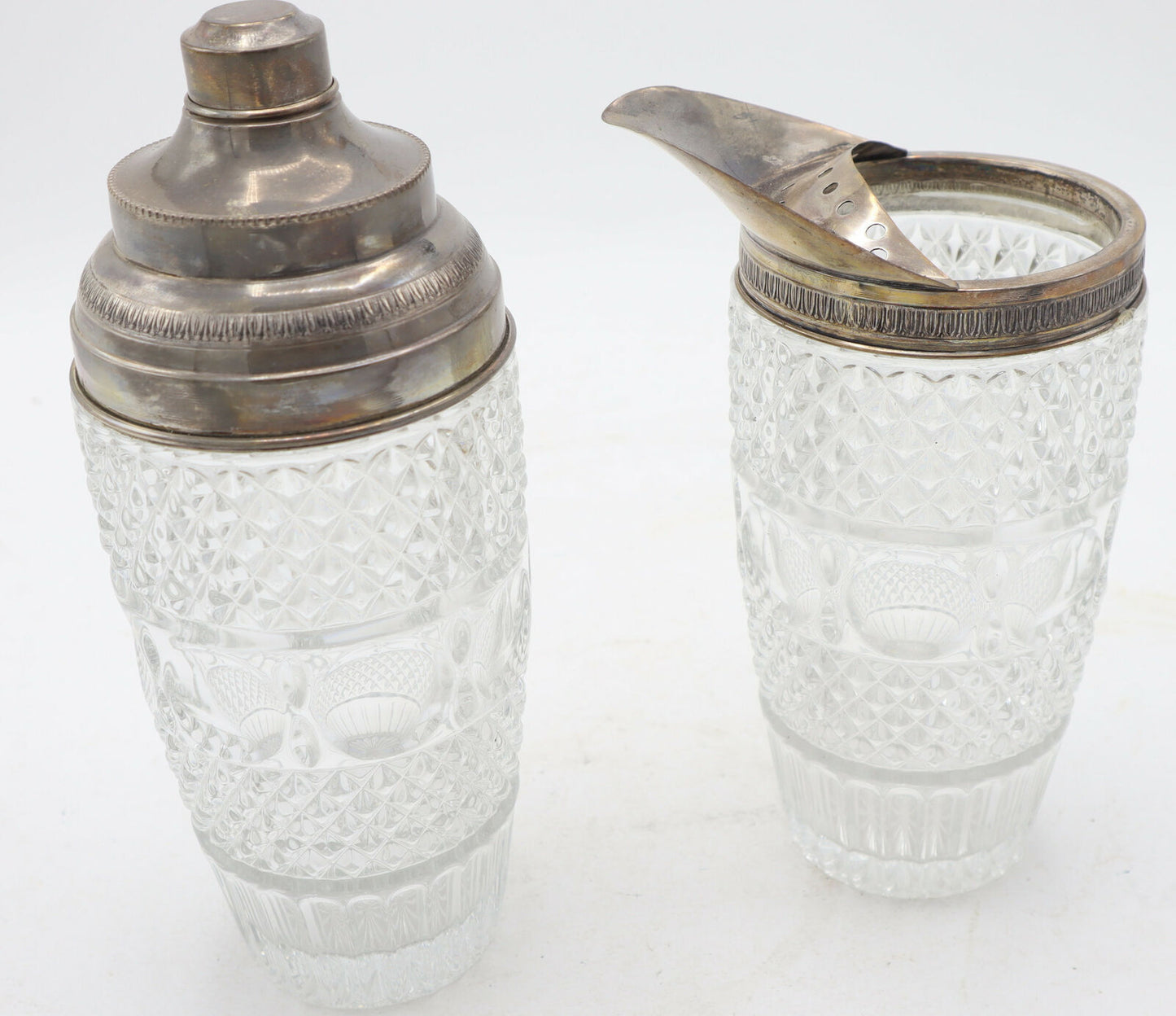 Vintage Two Cocktail shaker mixer  crystal and silver 800