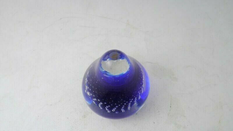 Vintage RARE Deep Blue Murano Glass paperweight Bubbles Pear Paperweight