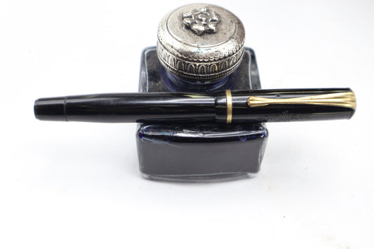 Montblanc 4 Black & Gold Celluloid Platinum Fountain Pen - Made in Italy 1920s - Advertising Pirelli