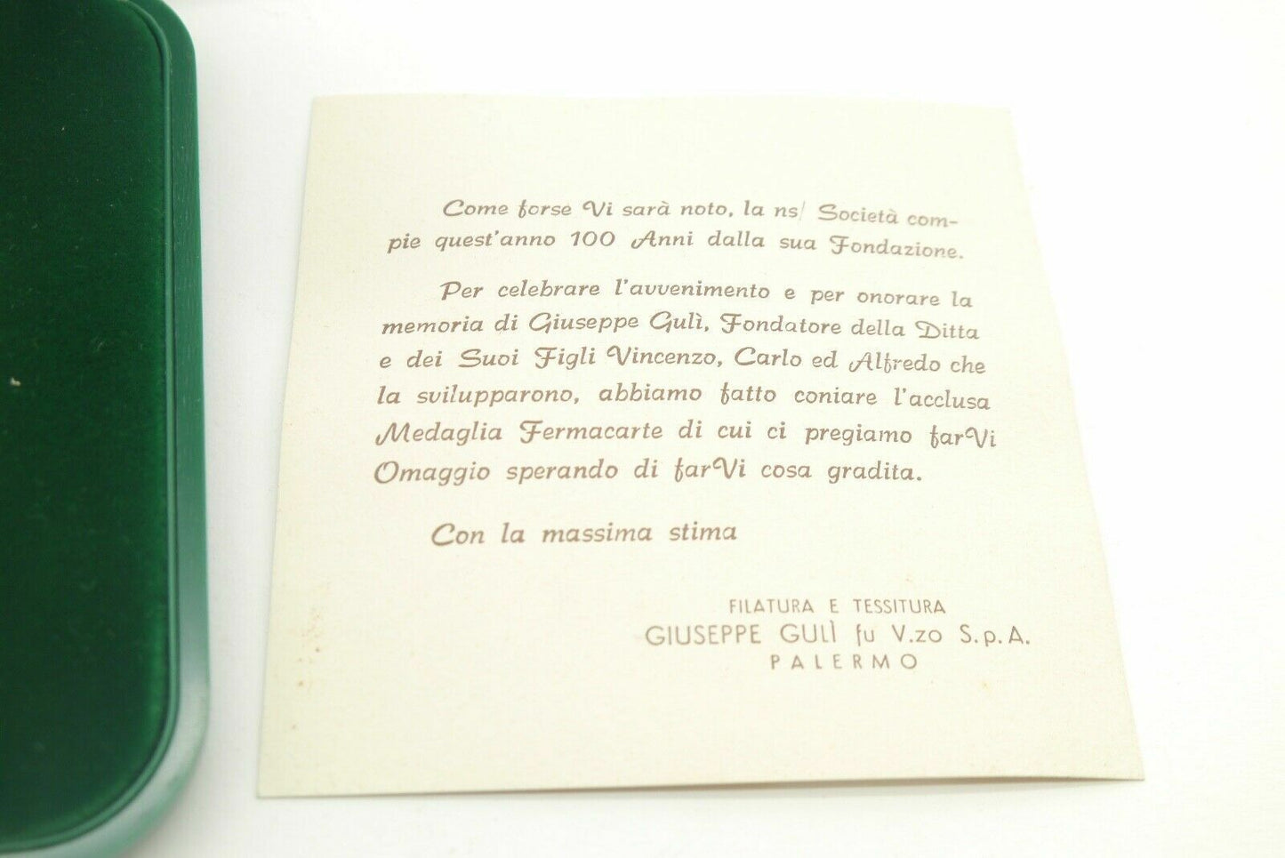 Medaglia 100 Filatura Tessitura Giuseppe Guli Palermo 1982 Br Teruggi Jonhson