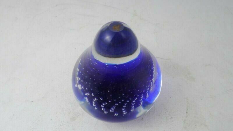 Vintage RARE Deep Blue Murano Glass paperweight Bubbles Pear Paperweight