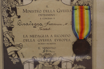 Quadro DIPLOMA CON MEDAGLIA INTERALLEATA 1° GUERRA MONDIALE WW1 1GM