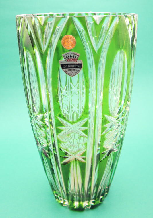 Vintage Vaso Creart Anni 50/60 Cristallo Verde Esmeraldo da Collezione stelle fiori