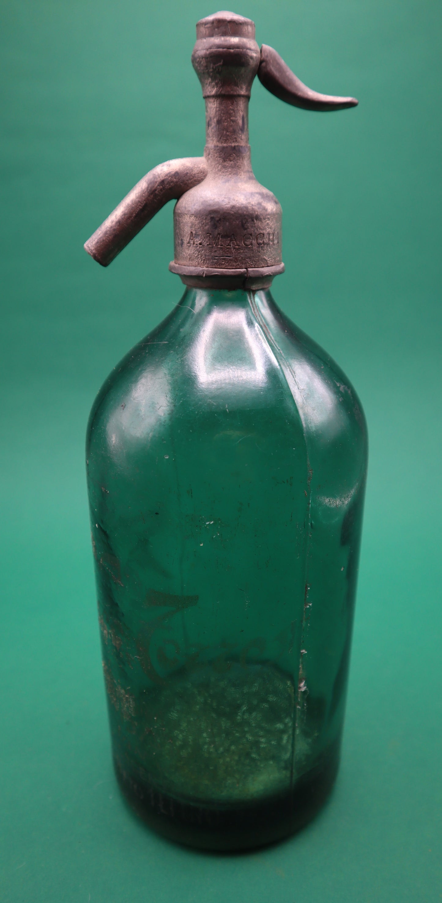 Vintage Sifone Francese in vetro verde e metallo circa Anni 50'