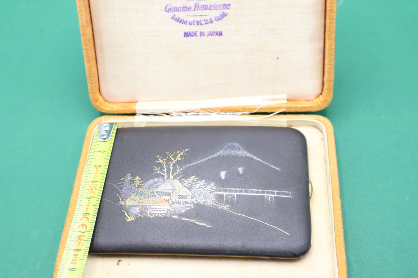 Antico Portasigarette Biglietto da visita Giapponese Komaikumeil stile Damascene inlaid 24K Oro Gold Con scatola originale