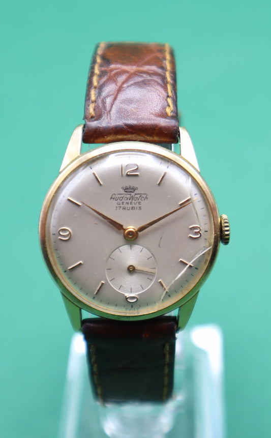 Vintage Orologio Audixwatch 17 Rubis Geneve Oro laminato con cintura in pelle