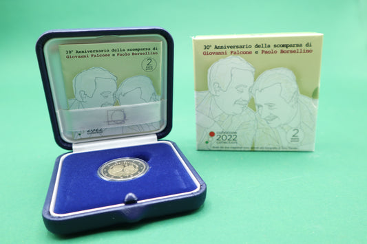 Confezione Proof in cofanetto certificato - 2 euro Italia -30° Anniversario scomparsa di Giovanni Falcone e Paolo Borsellino 2022