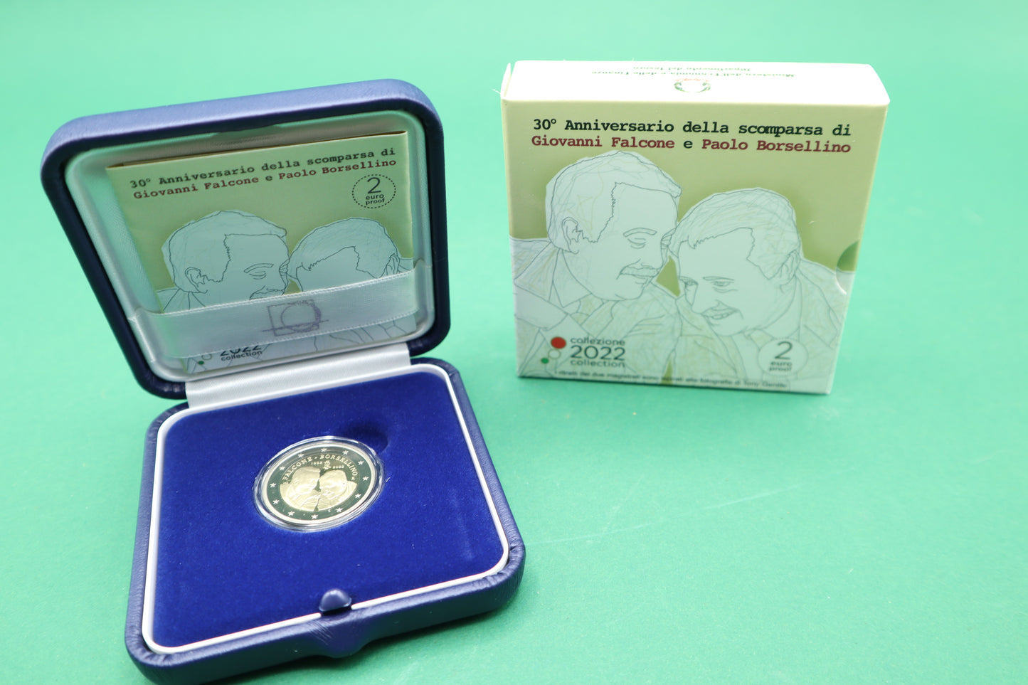 Confezione Proof in cofanetto certificato - 2 euro Italia -30° Anniversario scomparsa di Giovanni Falcone e Paolo Borsellino 2022