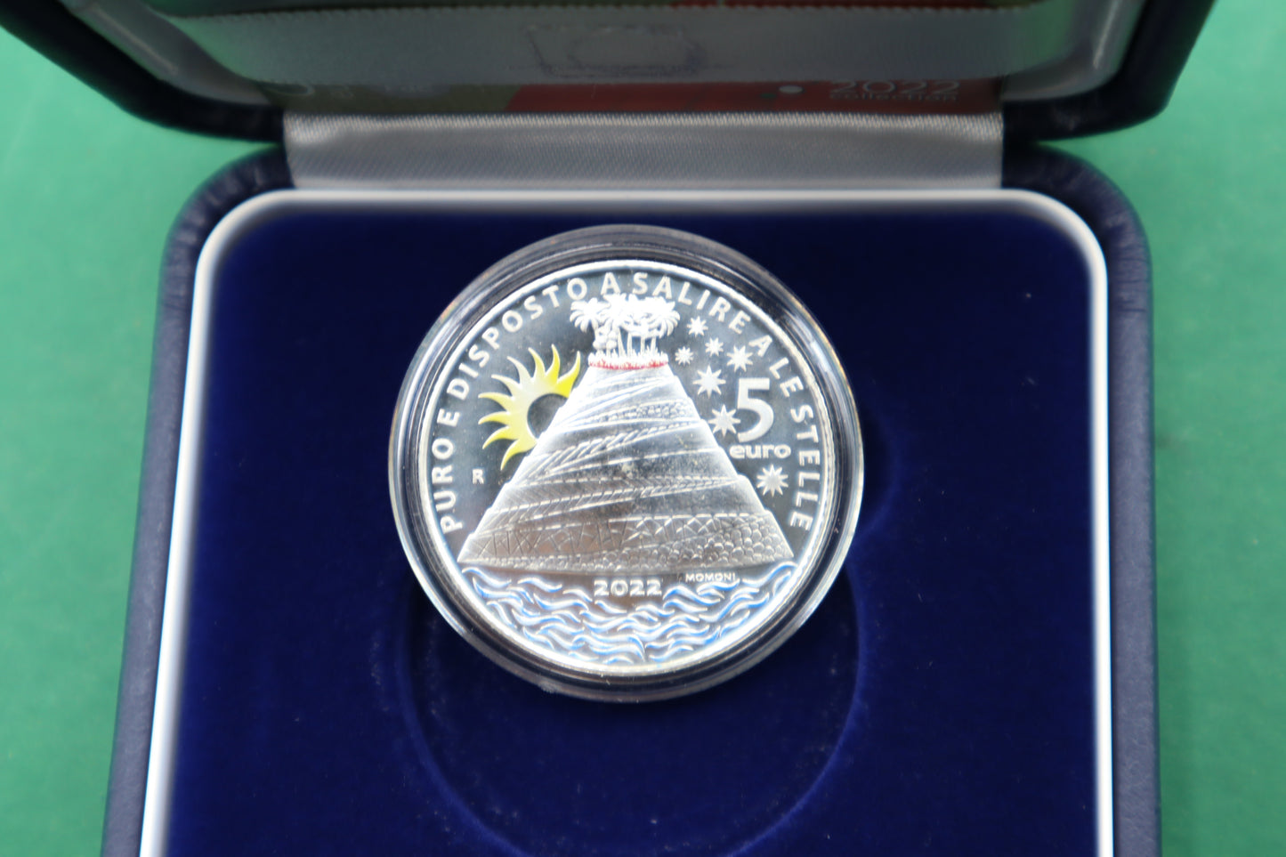 5 € Ag Dante Purgatorio Colorato - Italia 2022- Confezione In Cofanetto E Certificato - 700° Anniversario Della Scomparsa Di Dante Alighieri
