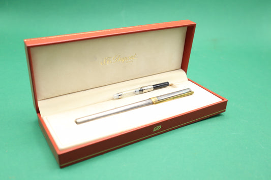 S.T. Dupont Classique- Silver Plated Godron 18K Fine Nib