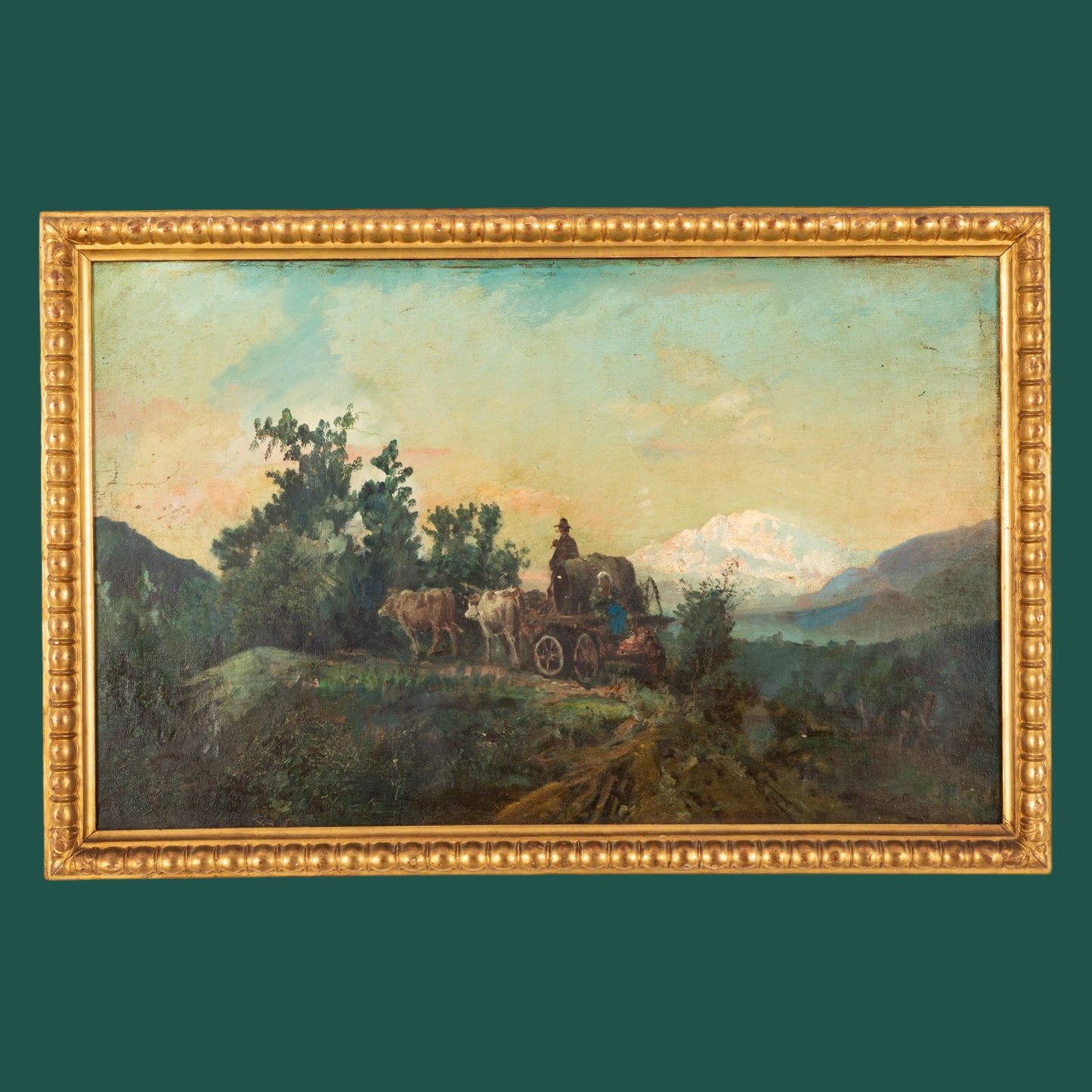 Ambrogio Preda Dipinto Paesaggio con Calesse Ginevra Valli Swiss Switerland Painting Swiss XIX