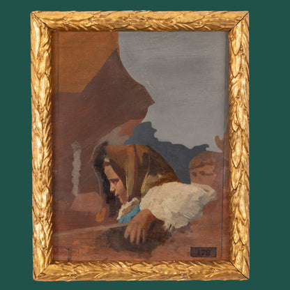 Dipinto GIOVANNI BATTISTA QUADRONE Studio Nonno con Bambina